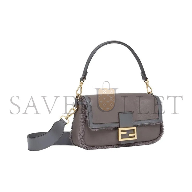 F**di grey lambskin shearling medium baguette bag 8br600almrf1efw (28*14*8cm)